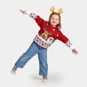 Pull de Noël pour Enfants Noël et Renne Souriants