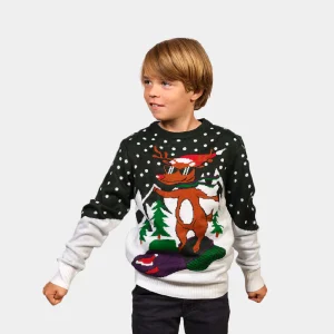 Pull de Noël pour Enfants Renne avec Motoneige