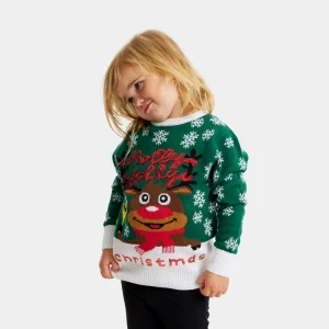 Pull de Noël pour Enfants Vert Holly Jolly Pailletes