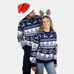 Pull de Noël pour Famille Bleu Pôle Nord