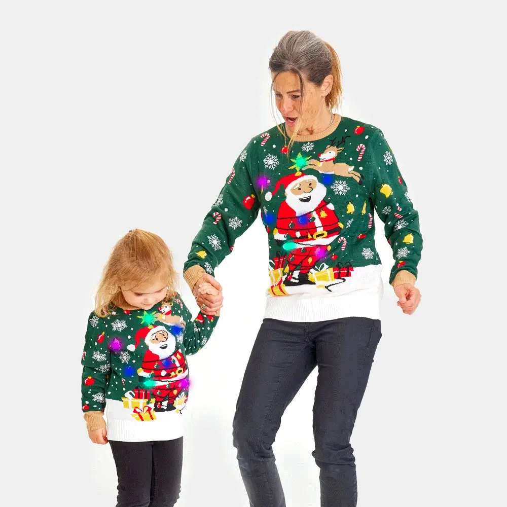 Pull de Noël pour Famille Lumineux LED Père Noël ligoté
