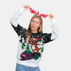 Pull de Noël Renne avec Motoneige