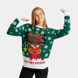 Pull de Noël pour Famille Vert Holly Jolly Pailletes