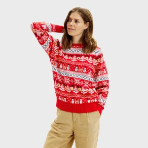 Pull de Noël pour Couple Rouge Bonhommes de Neige et Sapins Coton Bio