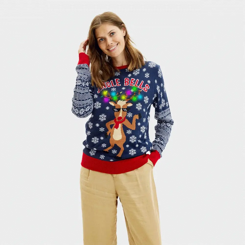 Pull de Noël pour Femme Lumineux LED Jingle Bells