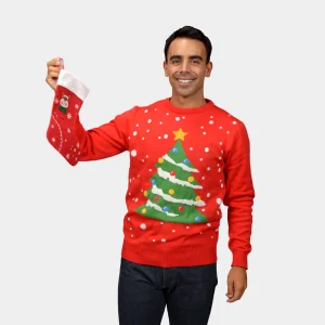 Pull de Noël pour Homme Rouge Sapin de Noël