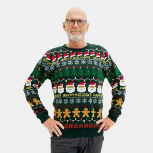 Pull de Noël pour Homme Vert "Happy Holidays"