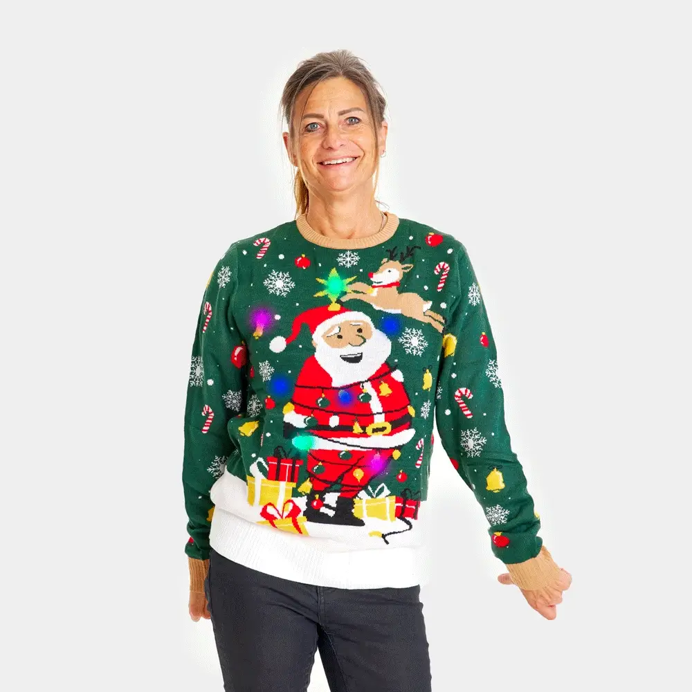 Pull de Noël pour Femme Lumineux LED Père Noël ligoté