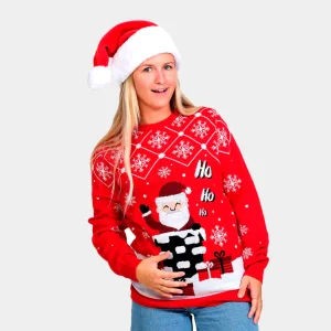 Pull de Noël pour Femme avec Père Noël Entrant par la Cheminée