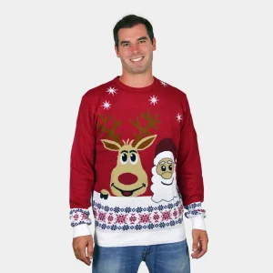 Pull de Noël  pour Homme Pere Noël et Renne Souriants