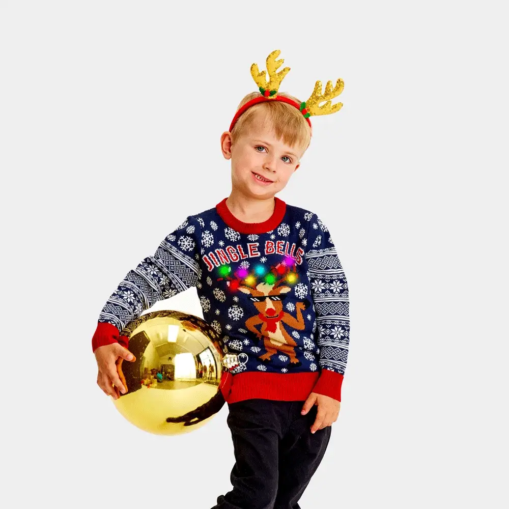 Pull de Noël pour Enfants Lumineux LED Jingle Bells