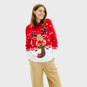 Pull de Noël pour Femme Renne avec Écharpe