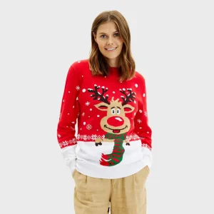 Pull de Noël pour Femme Renne avec Écharpe Coton Bio