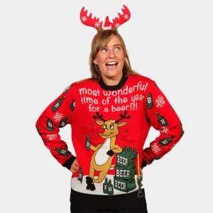 Pull de Noël pour Femme Renne avec Ouvreur de Bière