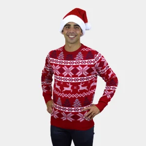 Pull de Noël pour Homme Rouge Classique Étoiles Polaires