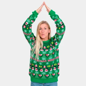 Pull de Noël Vert avec Sapins de Noël et Bonhommes de Neige Coton Bio