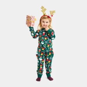 Pyjama de Noël Familial Vert avec Motifs de Noël