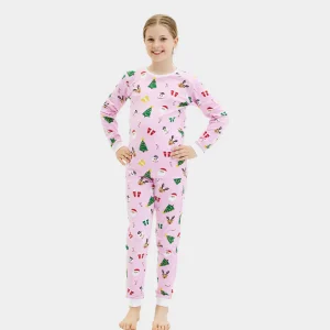 Pyjama de Noël pour Enfants Rose avec Motifs De Noël