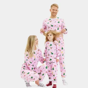 Pyjama de Noël pour Famille Rose avec Motifs De Noël