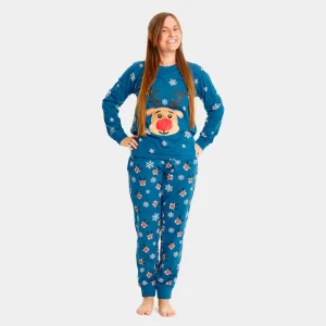 Pyjama de Noël pour Adultes Unisexe Bleu avec Rudolph le Renne