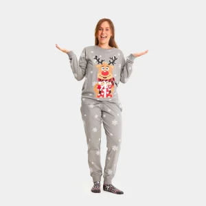 Pyjama de Noël pour Adultes Unisexe Gris avec Rudolph le Renne