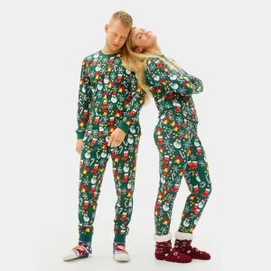 Pyjama de Noël pour Adultes Unisexe Vert avec Motifs de Noël