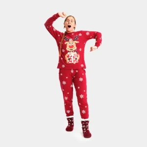 Pyjama de Noël pour Adultes Unisexe Rouge avec Rudolph le Renne
