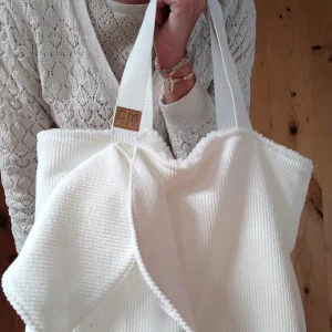 Sac ELLIE Blanc - Velours côtelé et Sherpa
