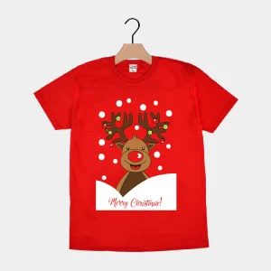 T-Shirt de Noël pour Homme et Femme Rouge avec Renne Rudolph 2023